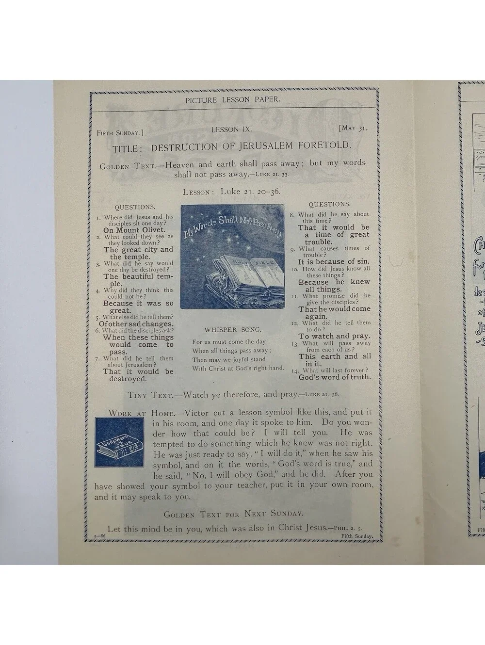 1896 Picture Lesson Paper Antique Sunday School Illustrated Ephemera May 31  C16